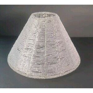 Glass Beaded Lamp Shade Clear-Silver Hand Strung 12” X 8” X 4” Heavy VTG